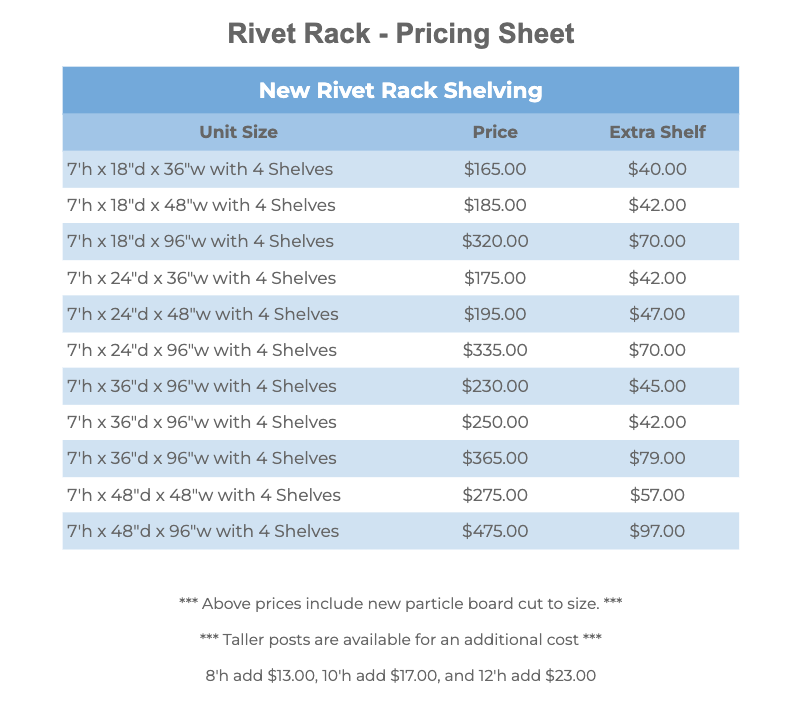 boltless rack pricing