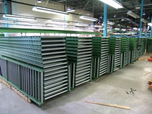 Stacks of used gravity conveyors for sale