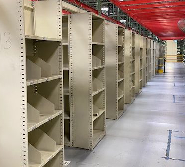 metal warehouse shelving during a liquidation